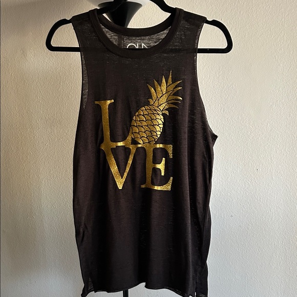 Chaser Tops - Chaser Black Tank Top with Gold Pineapple Design